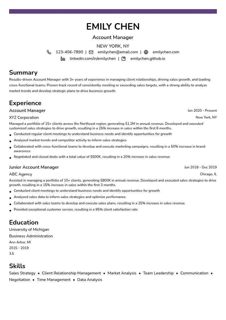 Account Manager (Non-Senior) resume example