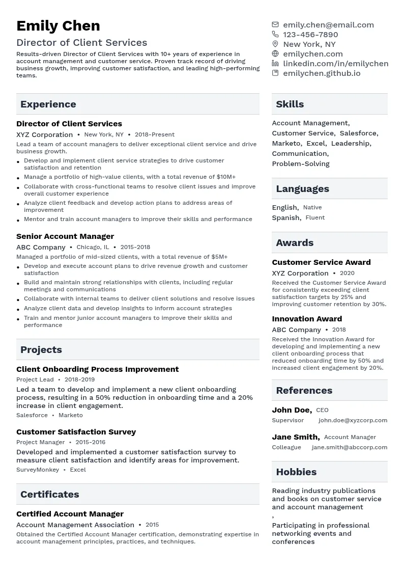 Director of Client Services resume example