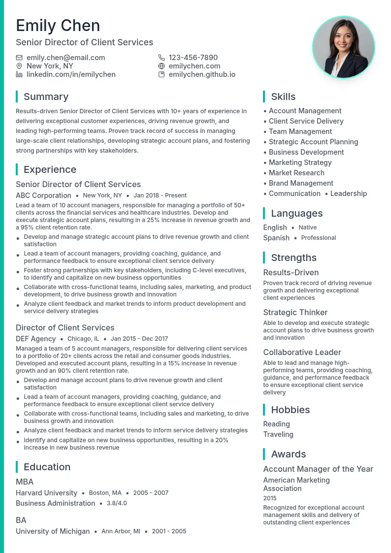 Senior Director of Client Services resume example