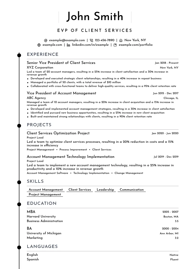 EVP of Client Services resume example