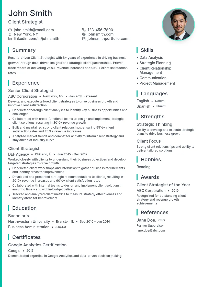 Client Strategist resume example