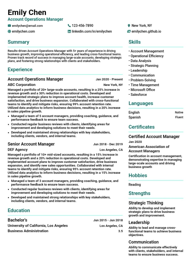 Account Operations Manager resume example
