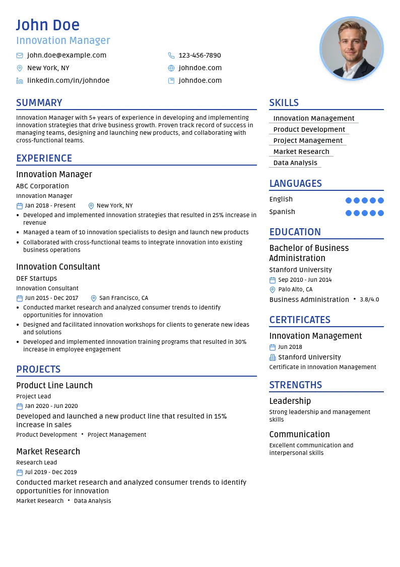Innovation Manager resume example