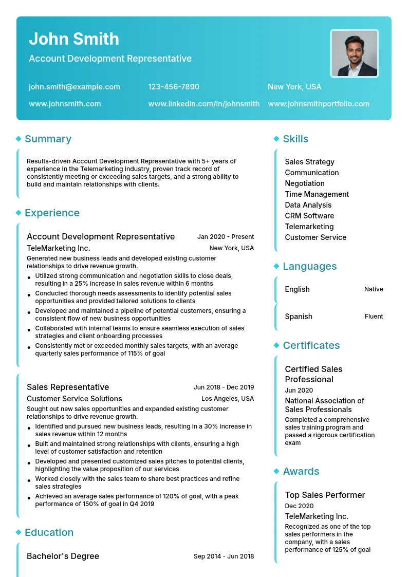 Account Development Representative resume example