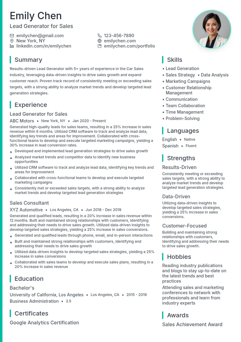 Lead Generator for Sales resume example