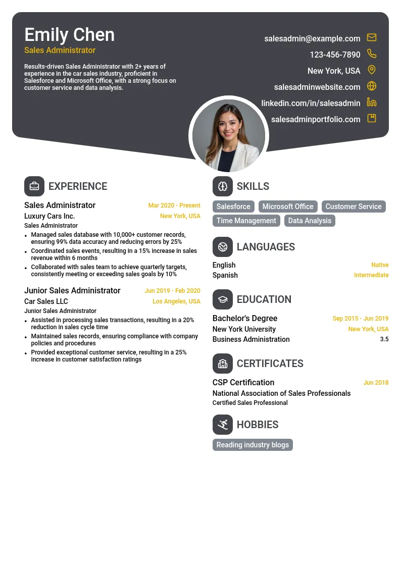 Sales Administrator resume example