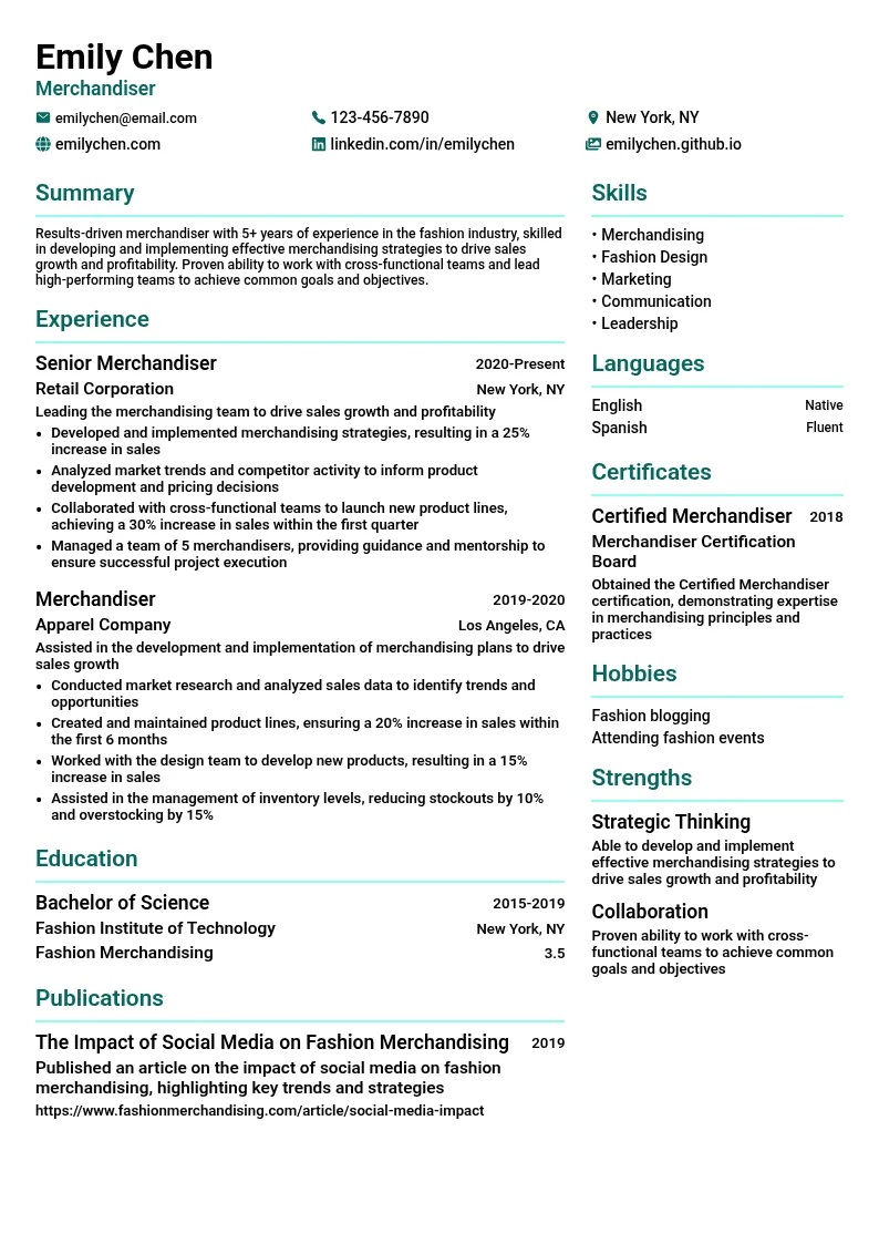 Merchandiser resume example