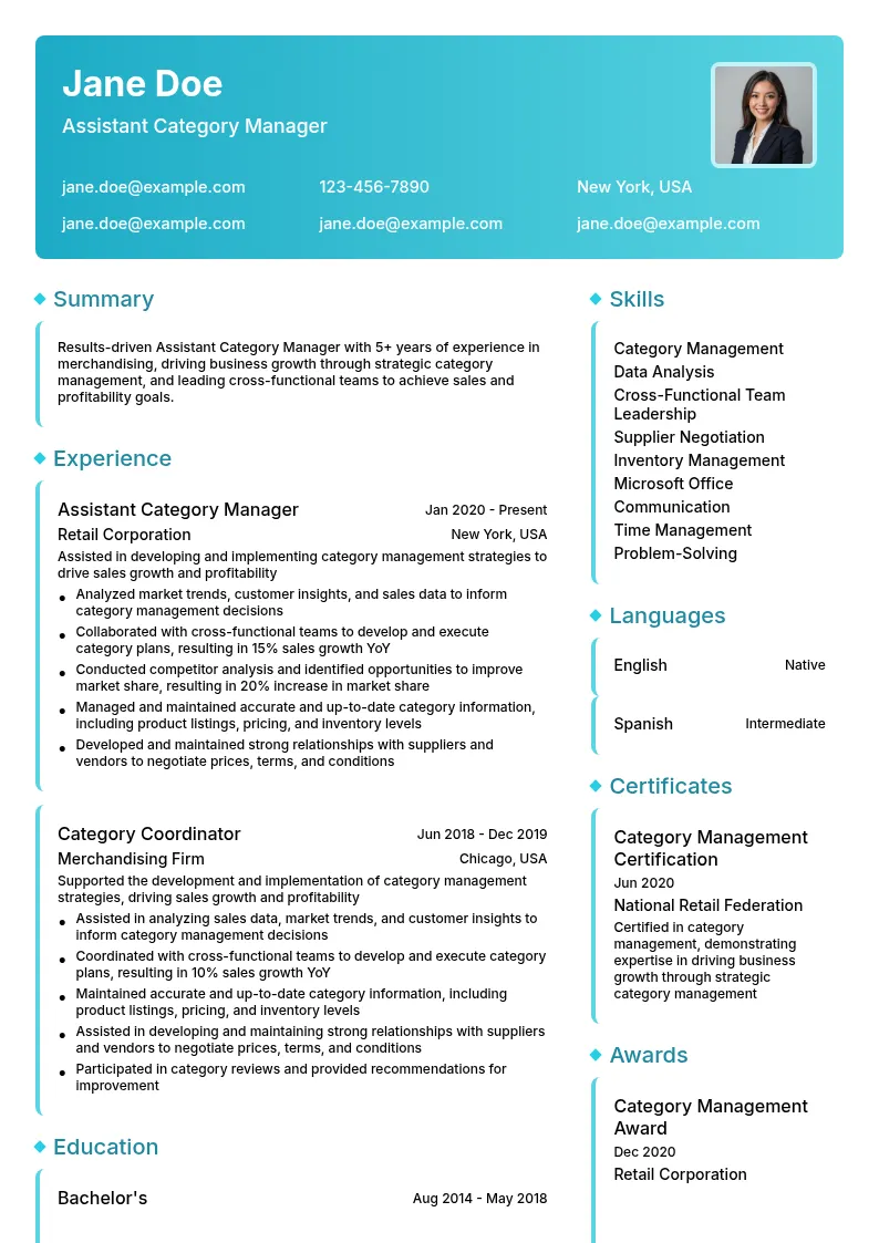Assistant Category Manager resume example