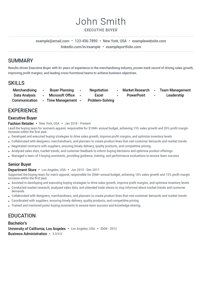 Executive Buyer resume example