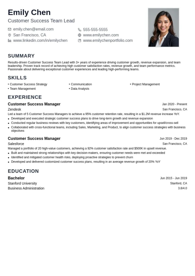 Customer Success Team Lead resume example