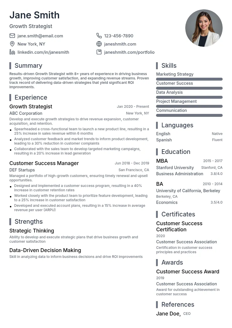 Growth Strategist resume example
