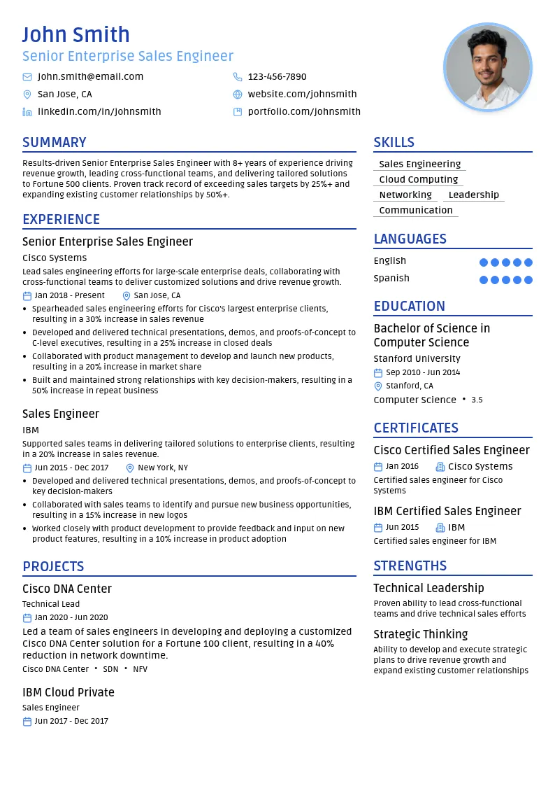 Senior Enterprise Sales Engineer resume example