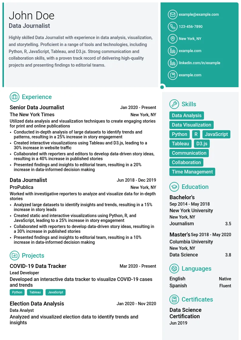 Data Journalist resume example