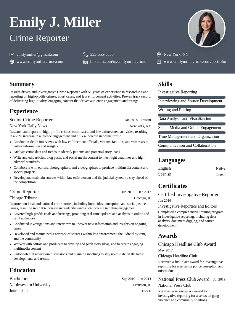 Crime Reporter resume example