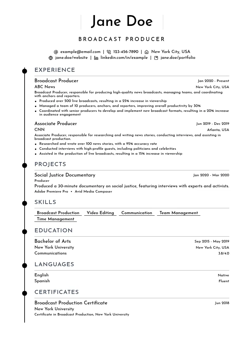 Broadcast Producer resume example