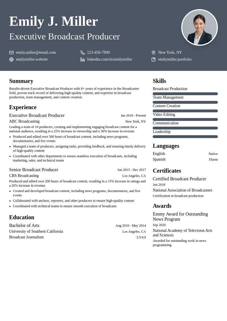 Executive Broadcast Producer resume example
