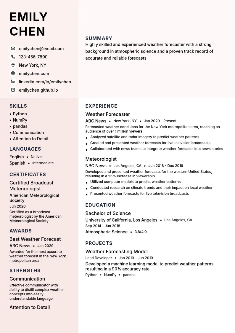 Weather Forecaster resume example