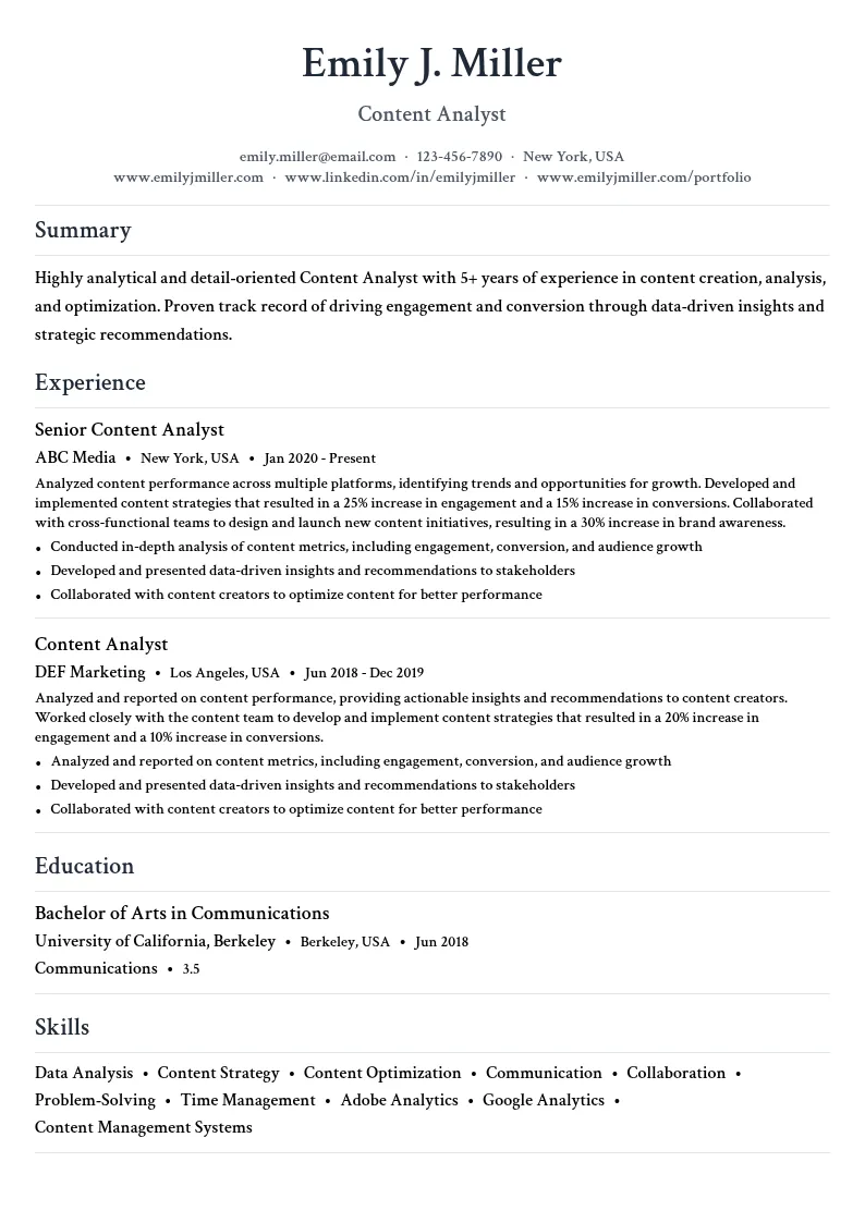 Content Analyst resume example