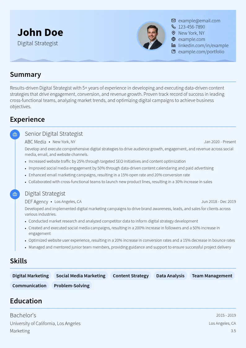Digital Strategist resume example