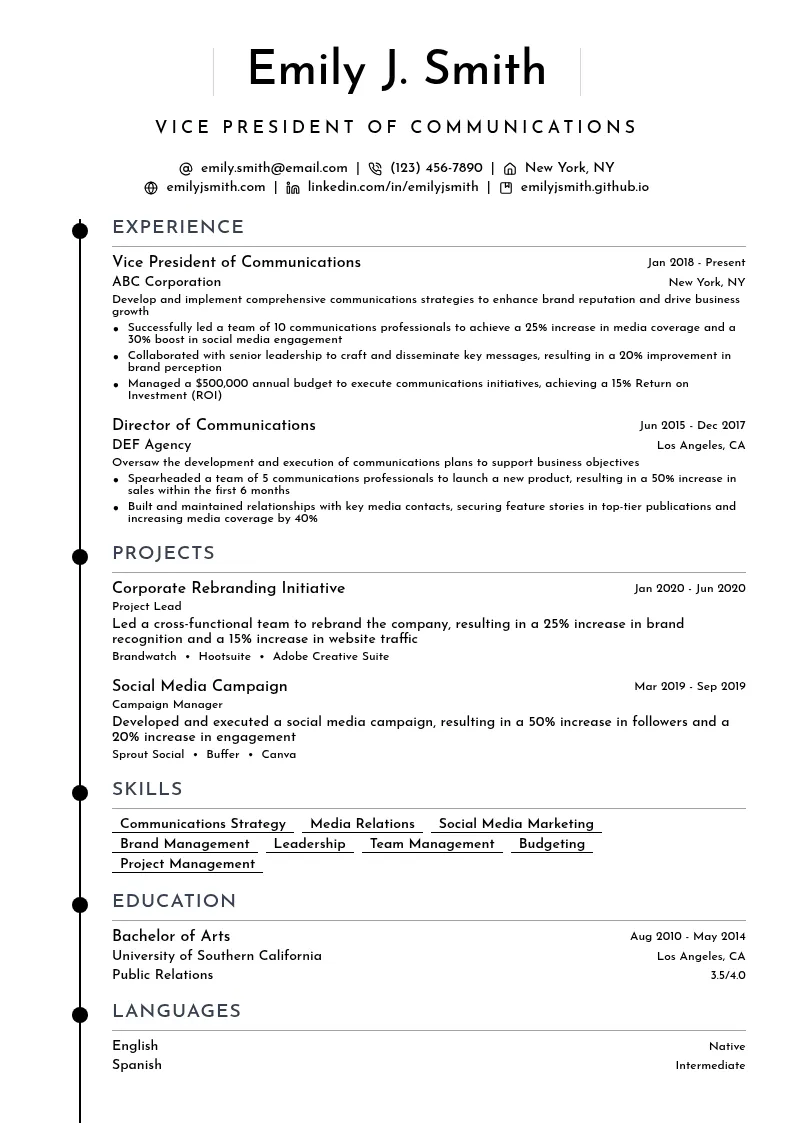 Vice President of Communications resume example