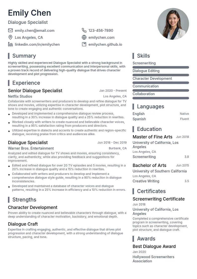 Dialogue Specialist resume example