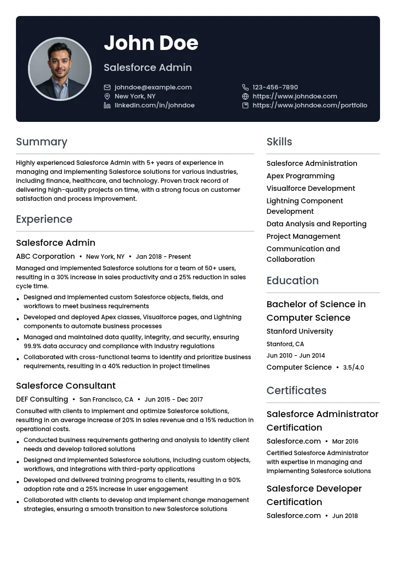 Salesforce Admin resume example