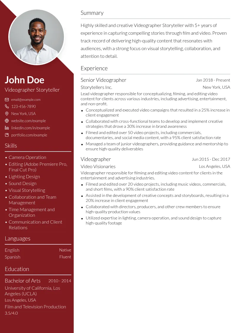 Videographer Storyteller resume example