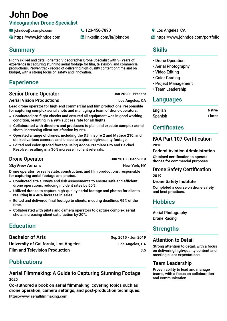 Videographer Drone Specialist resume example