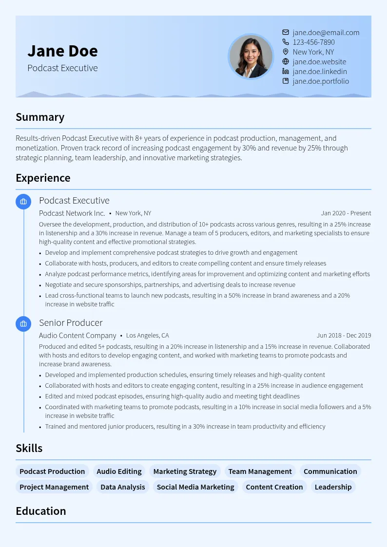 Podcast Executive resume example