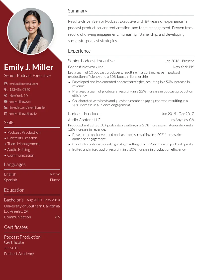 Senior Podcast Executive resume example