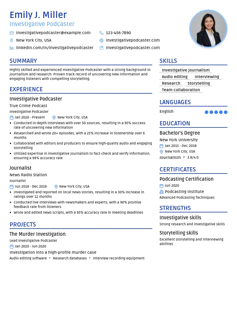 Investigative Podcaster resume example