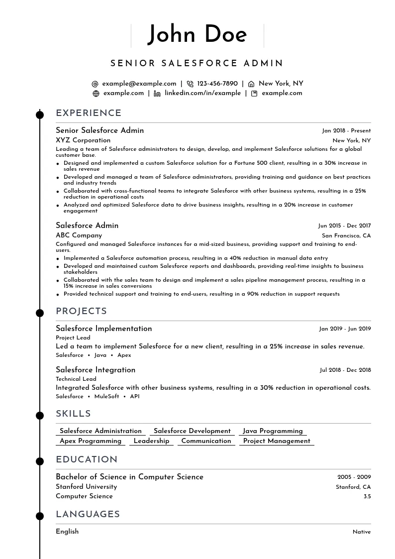 Senior Manager Salesforce Admin resume example