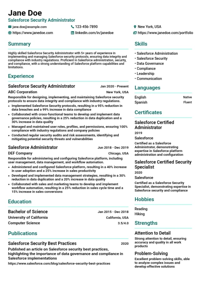 Salesforce Security Administrator resume example