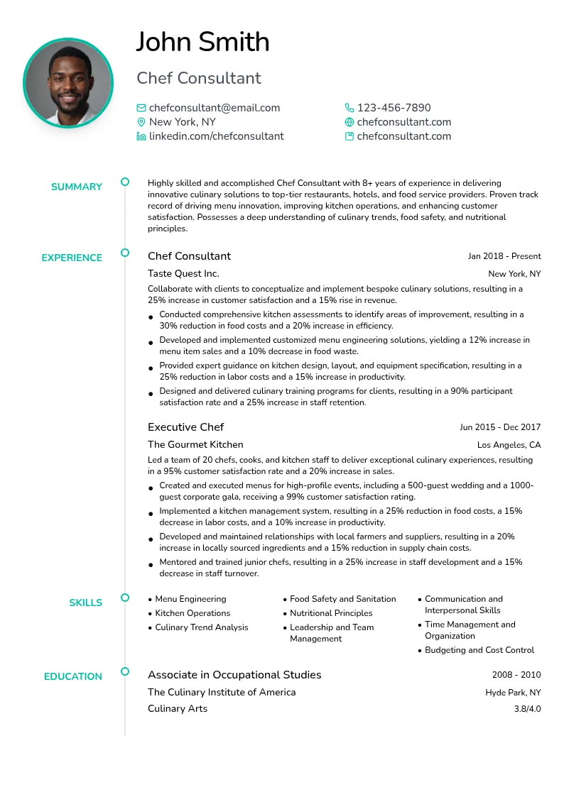 Chef Consultant resume example