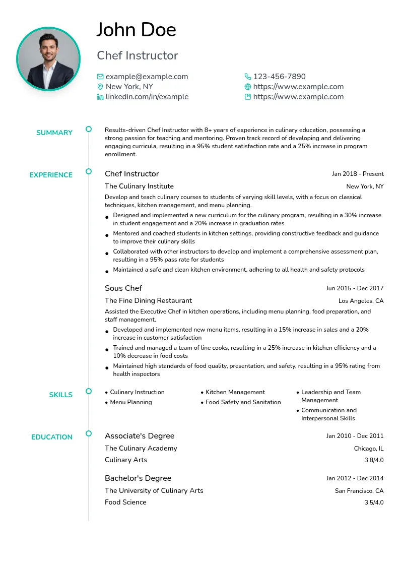 Chef Instructor resume example