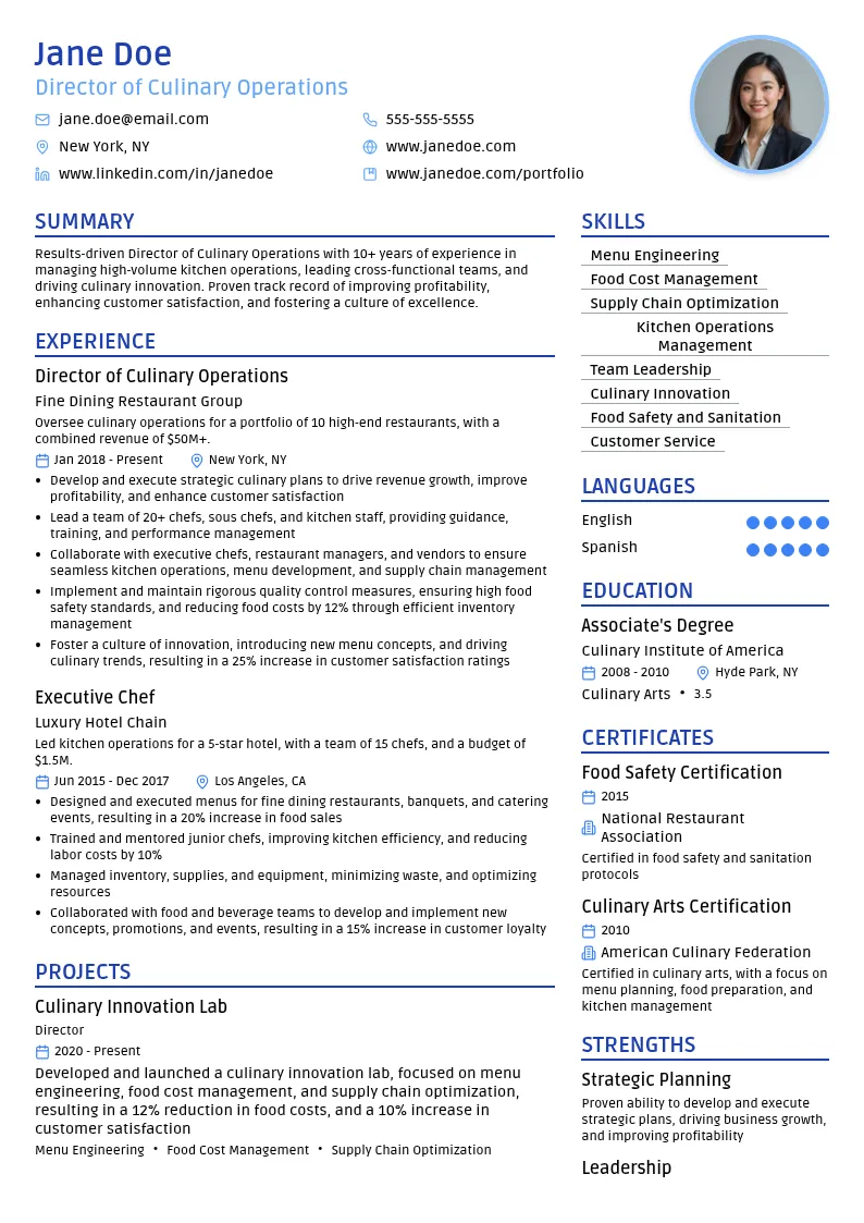 Director of Culinary Operations resume example