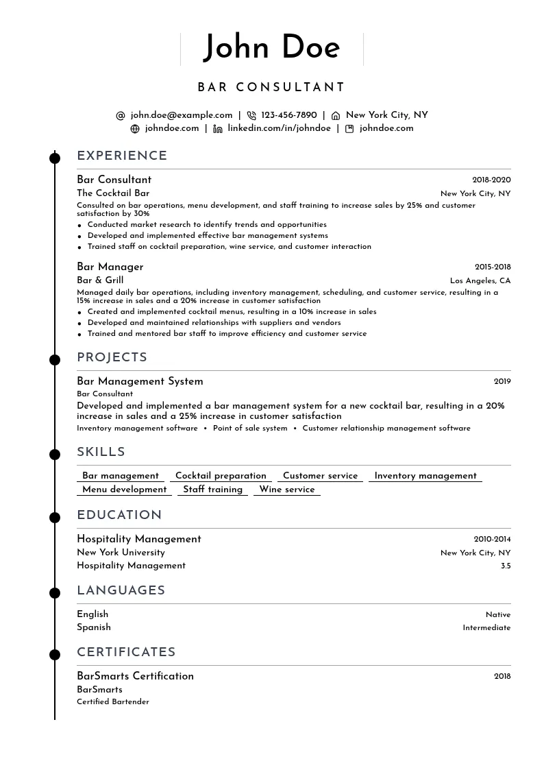 Bar Consultant resume example