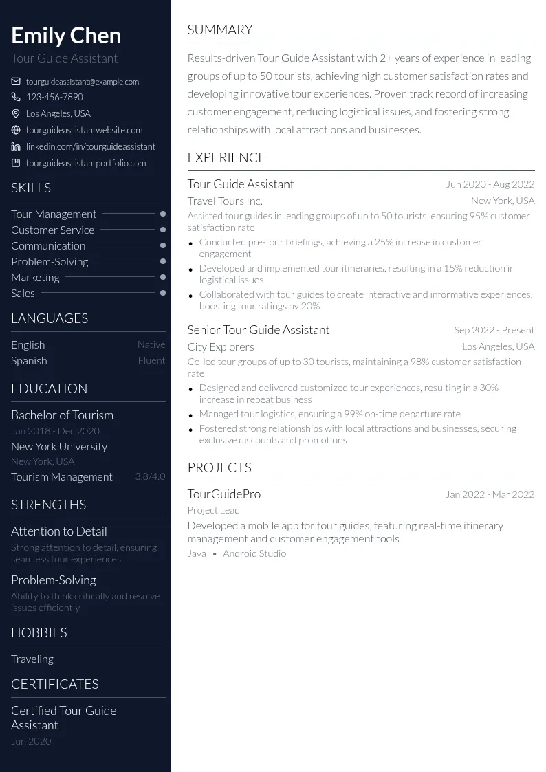 Tour Guide Assistant resume example