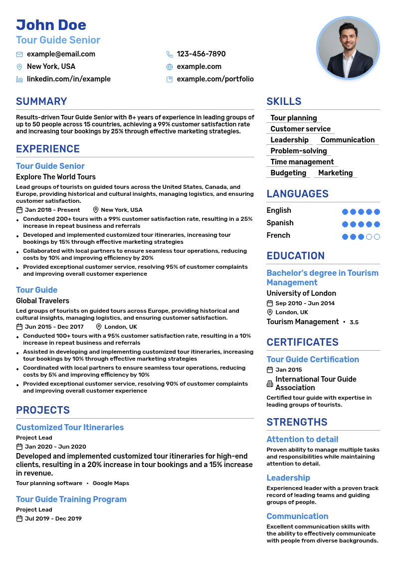 Tour Guide Senior resume example