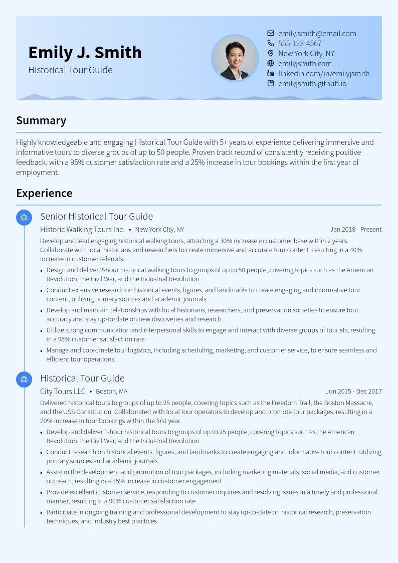 Historical Tour Guide resume example