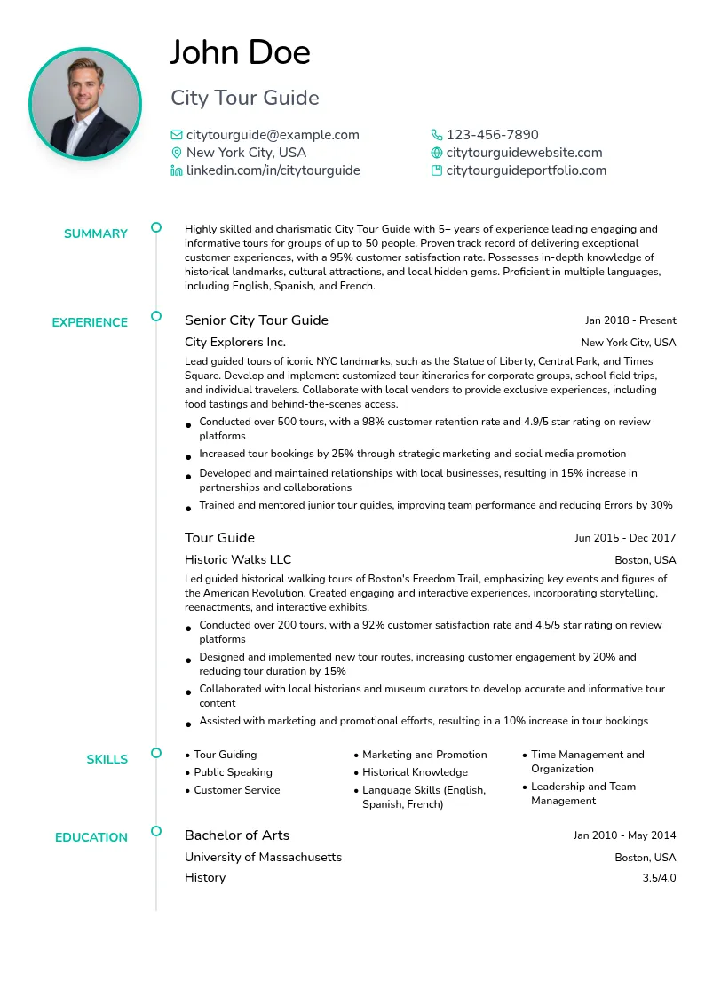City Tour Guide resume example
