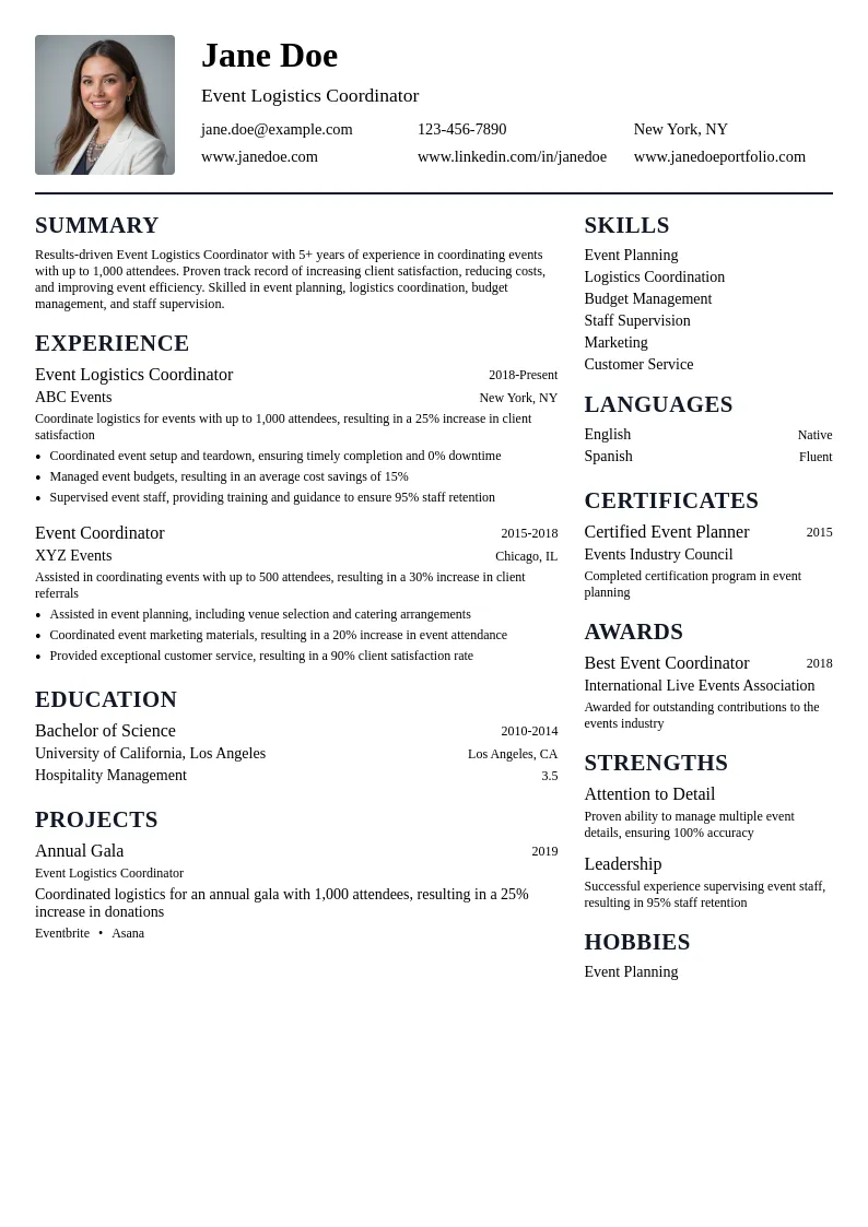 Event Logistics Coordinator resume example