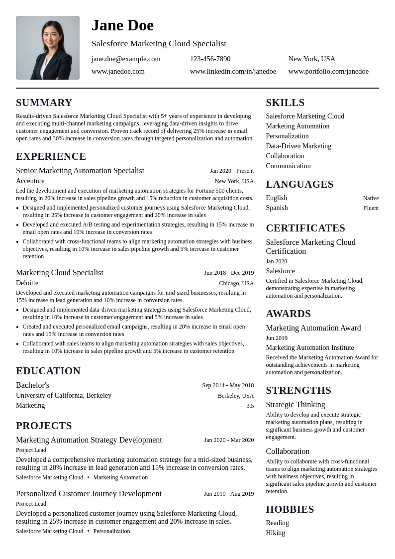 Salesforce Marketing Cloud Specialist resume example