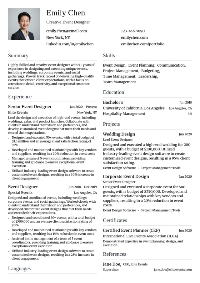 Creative Event Designer resume example
