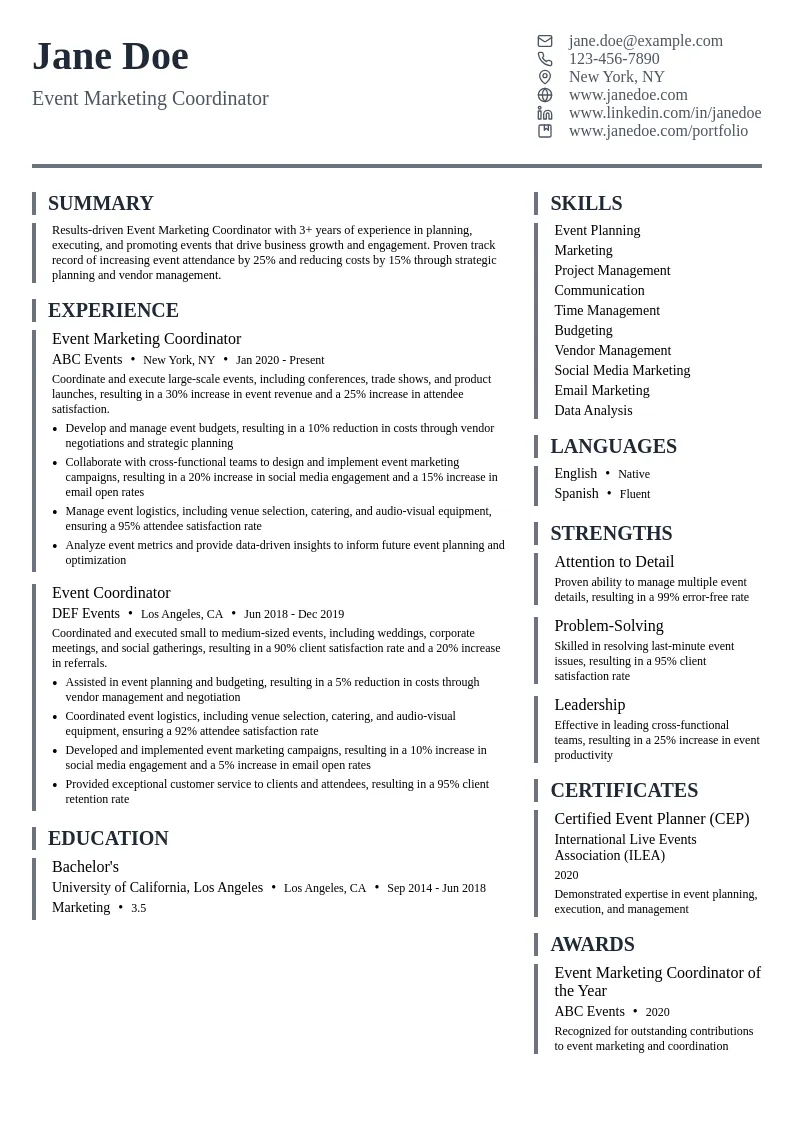 Event Marketing Coordinator resume example