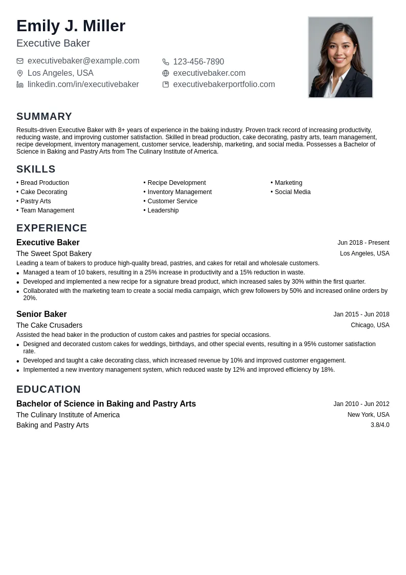 Executive Baker resume example
