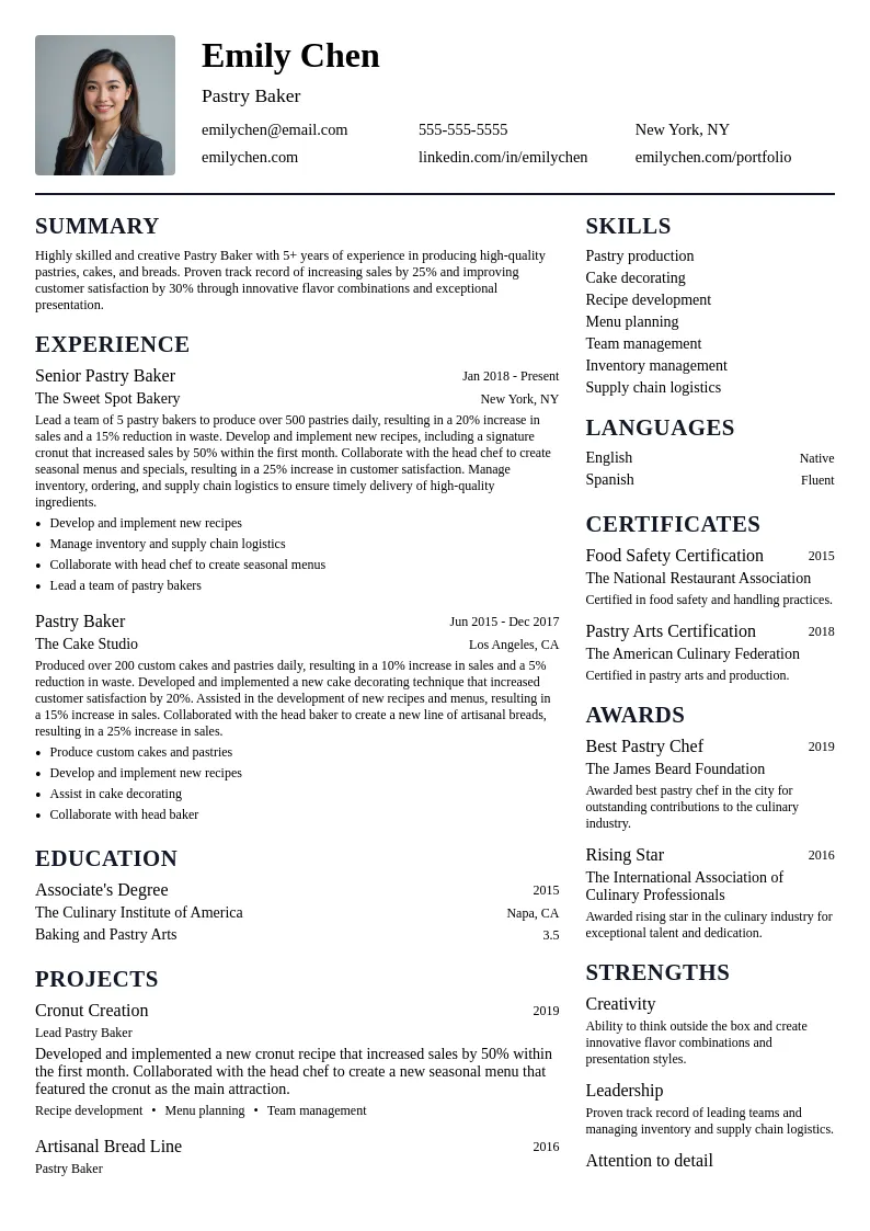 Pastry Baker resume example