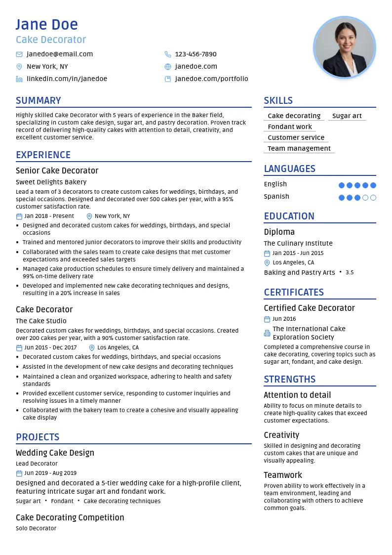 Cake Decorator resume example