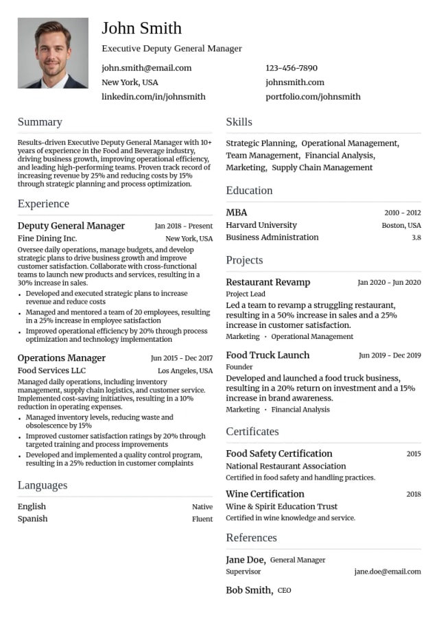 Executive Deputy General Manager resume example