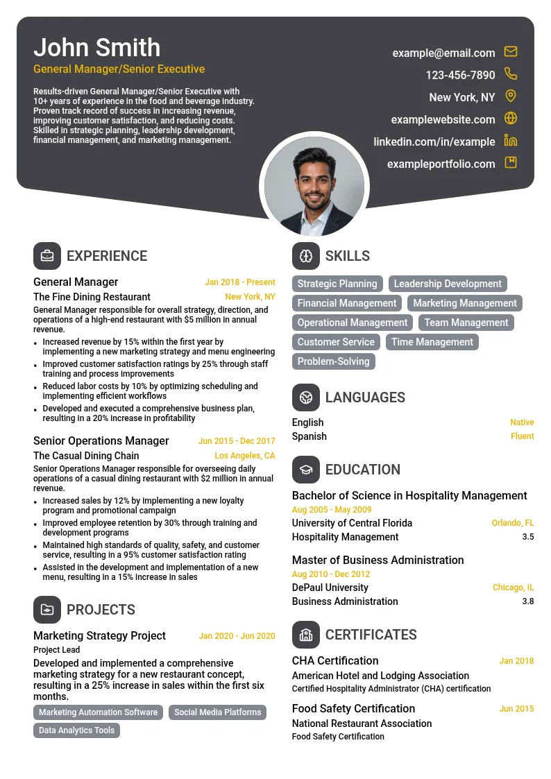 General Manager/Senior Executive resume example